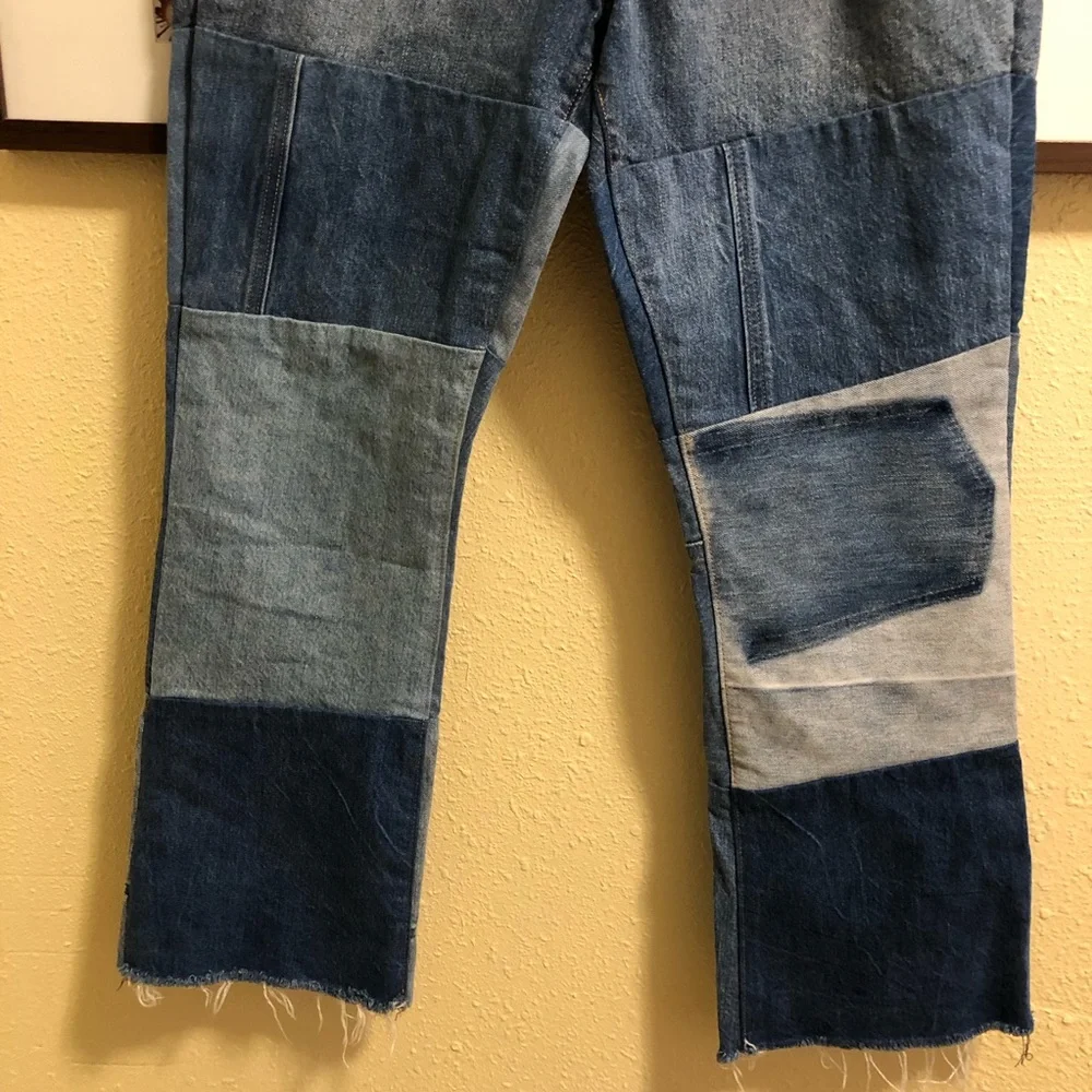 Levi’s Orange Tab Patchwork Vinyl Revival Cropped Straight Leg Raw Hem 31 - Picture 6 of 12